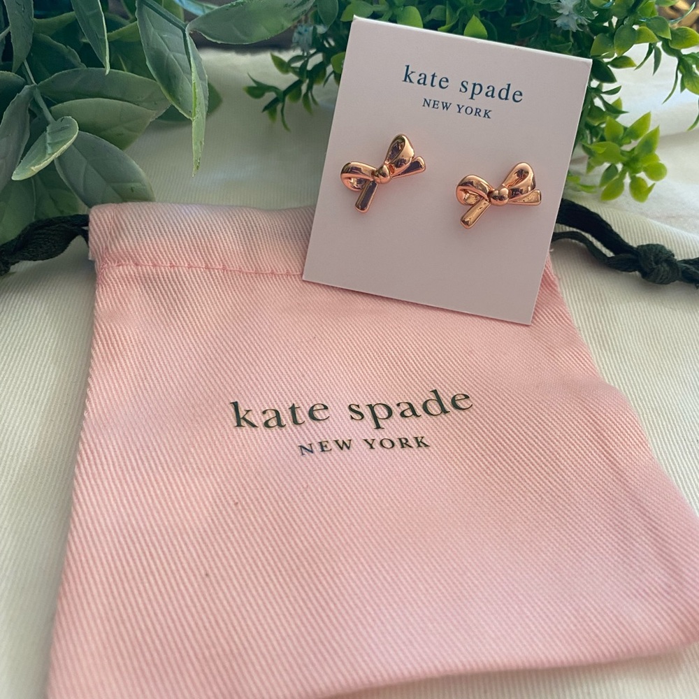 Kate Spade Bow Earrings - Rose Gold with Dust Bag - Picture 2 of 2
